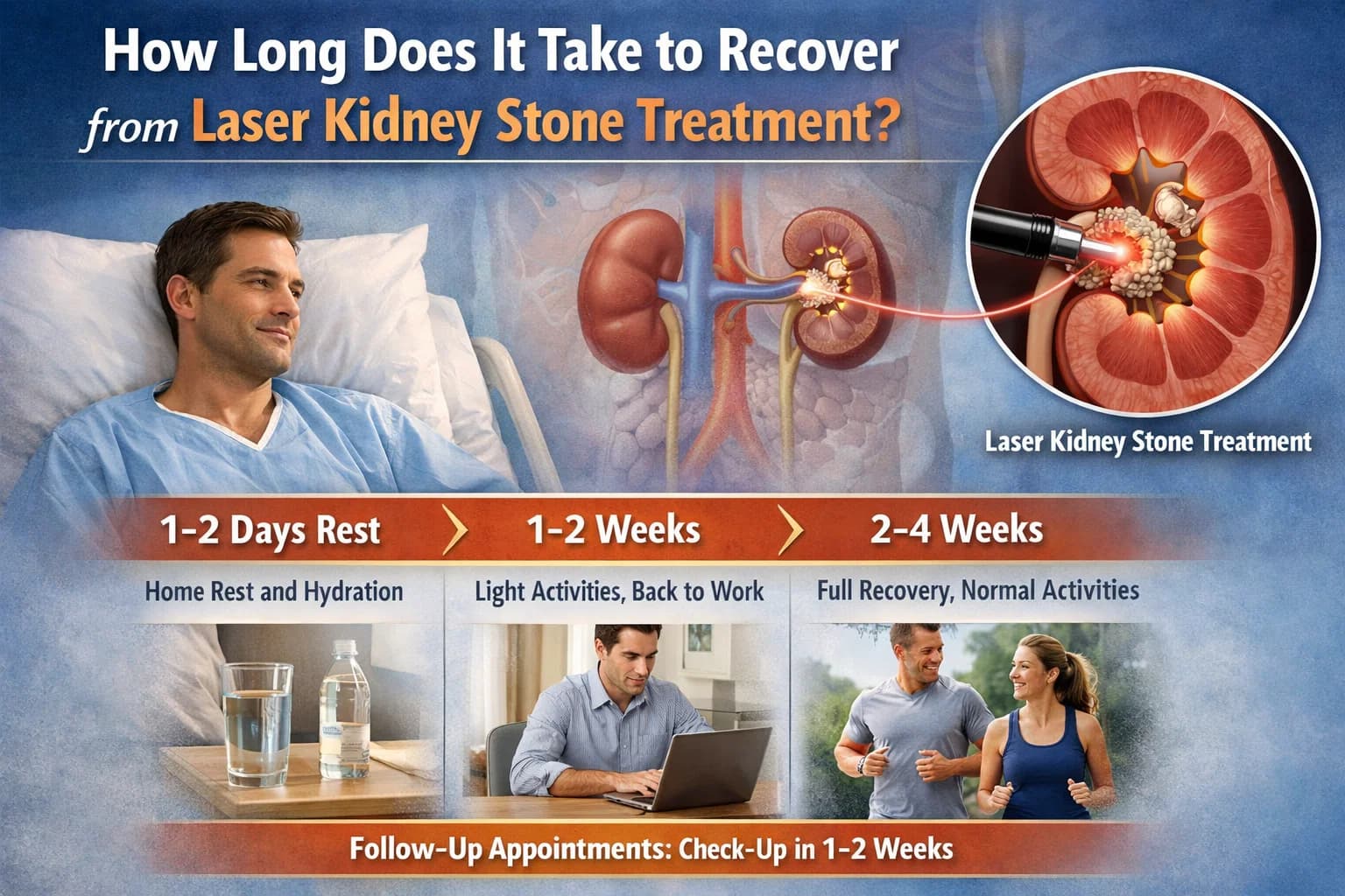 Recovery timeline after laser kidney stone treatment - Infographic